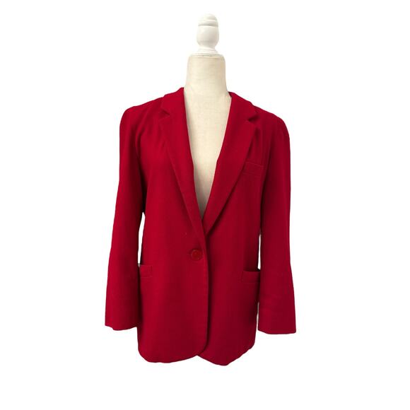 Premier Collection Women Classic Vintage Wool Solid Red Blazer Size Petite Small - Picture 1 of 11